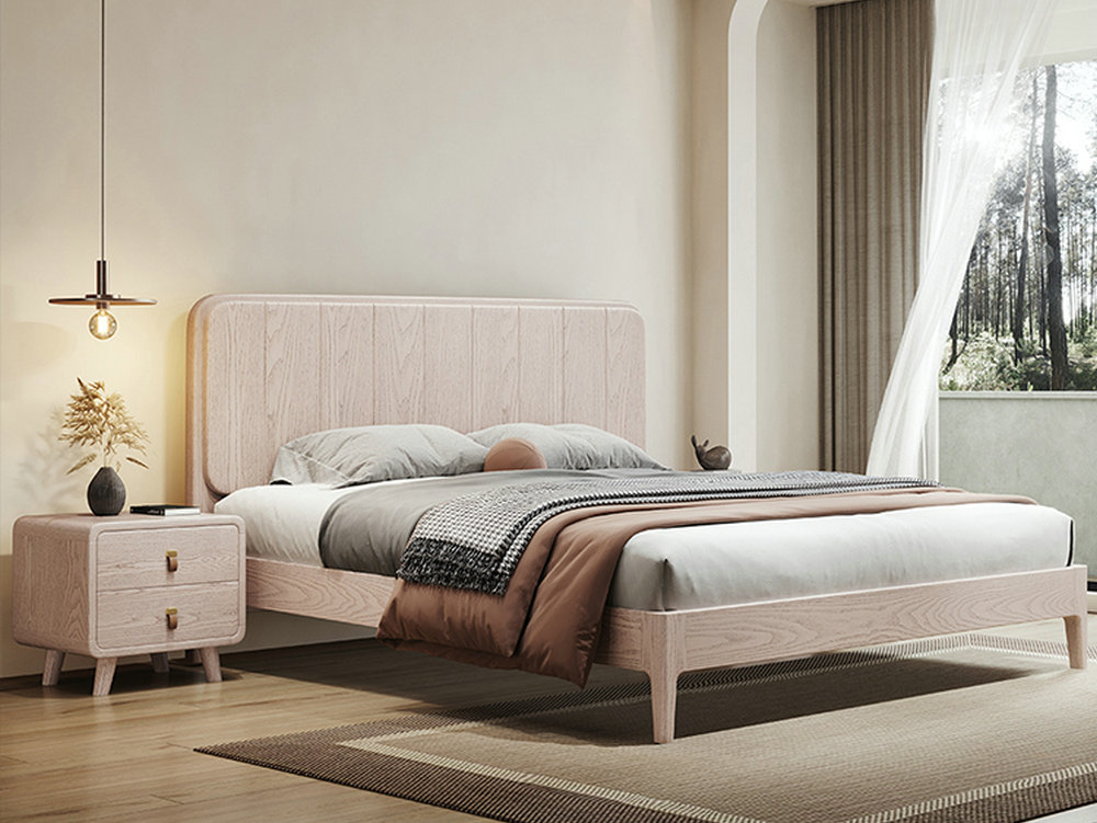 北欧白蜡木全实木床现代简约1.5m小户型双人床主卧1.8m工厂直销床
