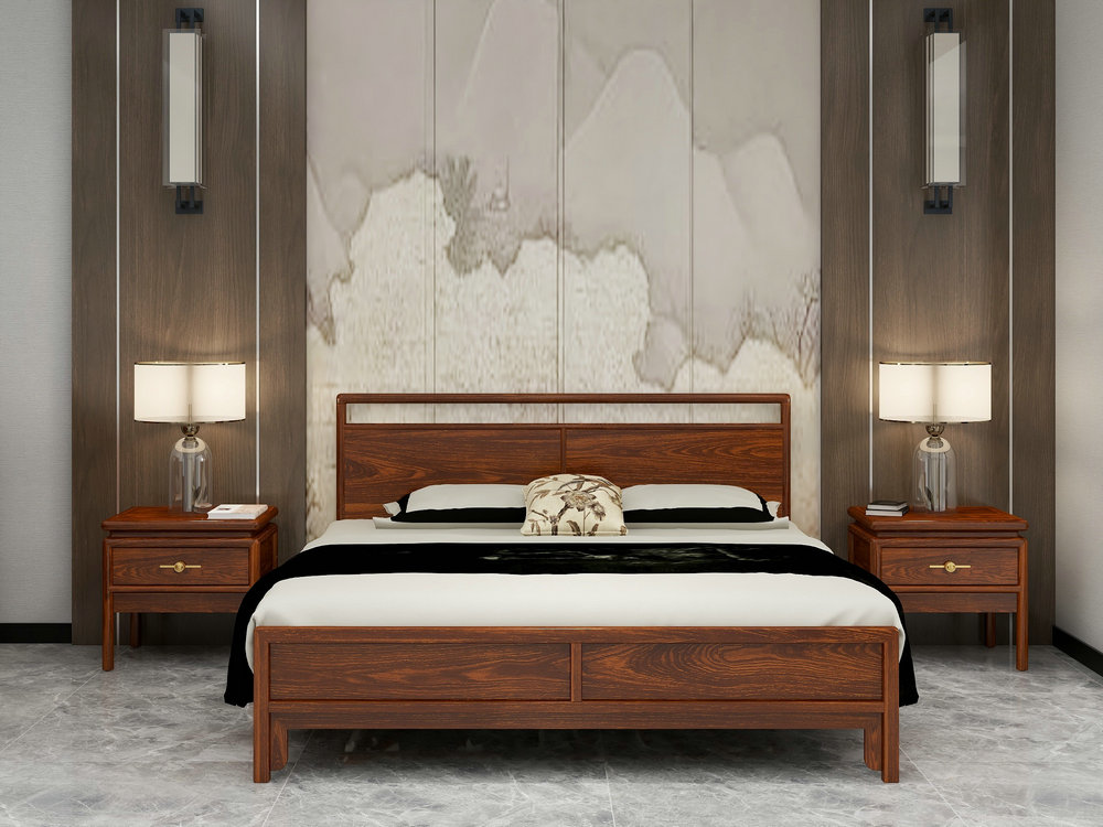 叶梨刺猬紫檀双人床花梨木床新中式家具仿古全实木红木大床